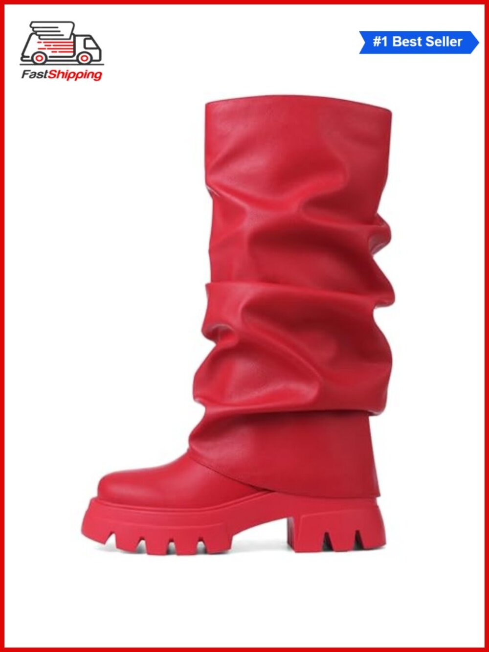 ✨ VOMIRA Fold Over Slouchy Platform Mid Calf Boots Wide Calf Pleated Chunky